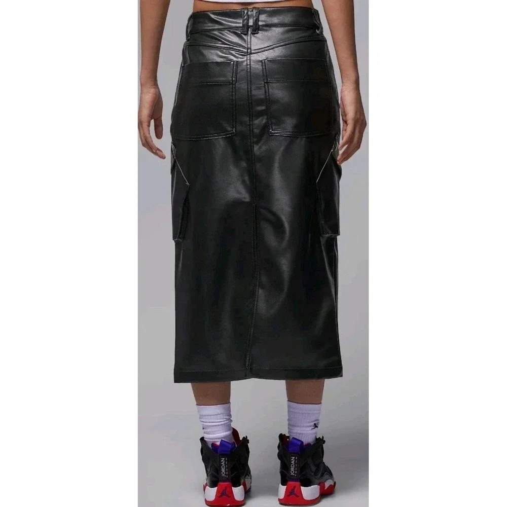 Nike Jordan Flight Chicago Faux Leather Midi Skirt Womens 4 Black IO0583 010